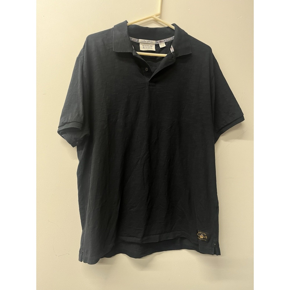 Scotch & Soda Amsterdam Mens XL Pique Polo Shirt Meteorite Black Embroidered